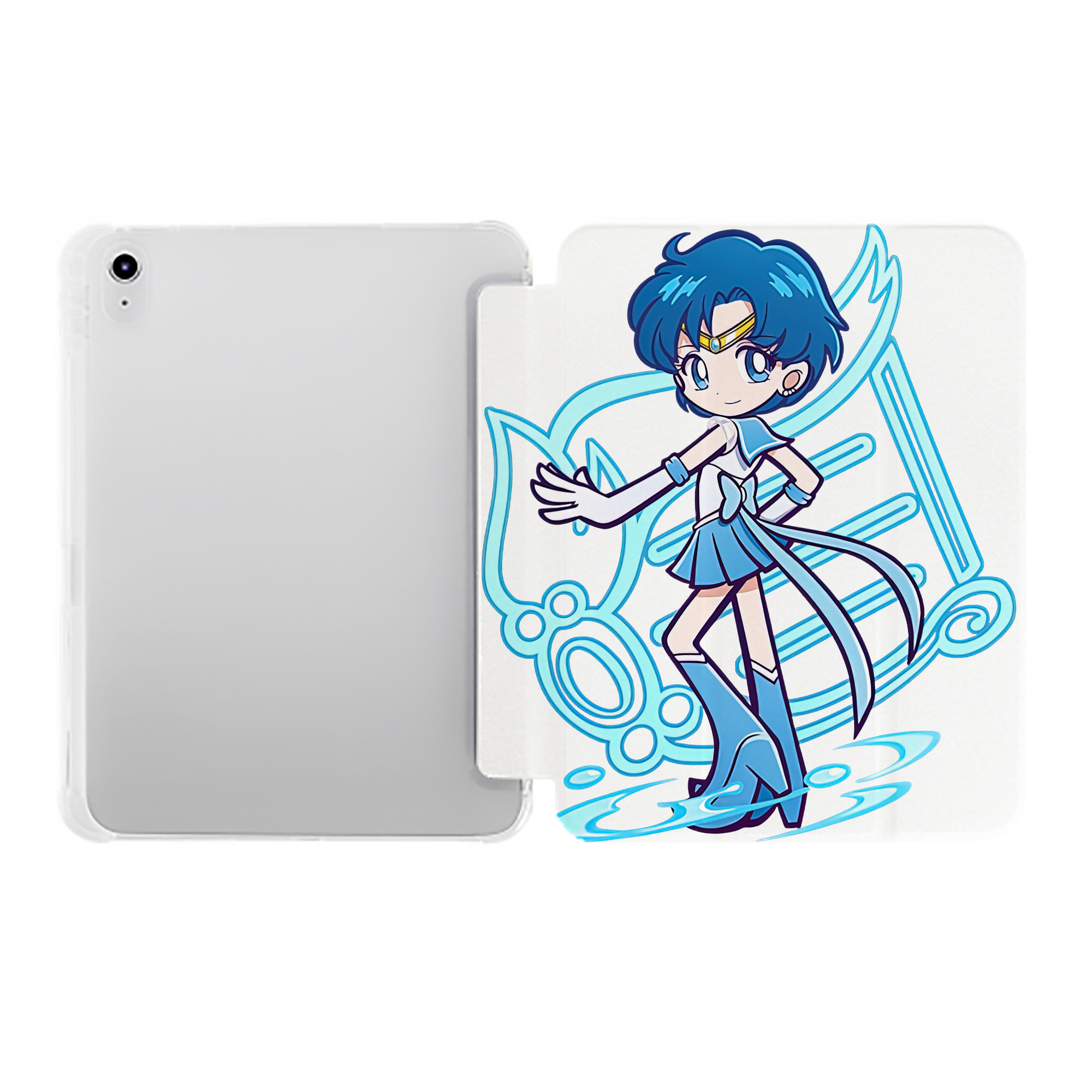 （画像用） 美少女戦士セーラームーン 水野 亜美 みずの あみ Sailor Moon Mizuno Ami IPad ケース ペン収納付き 三つ折りスタンド PUレザー×シリコン 対応機種9.5/10.5/10.9インチ